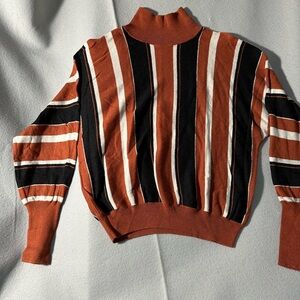 Leith Rust and Black Striped Turtleneck Sweater